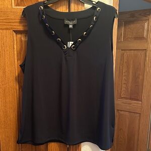 Premise Navy Grommet Lace-Up V-Neck Tank